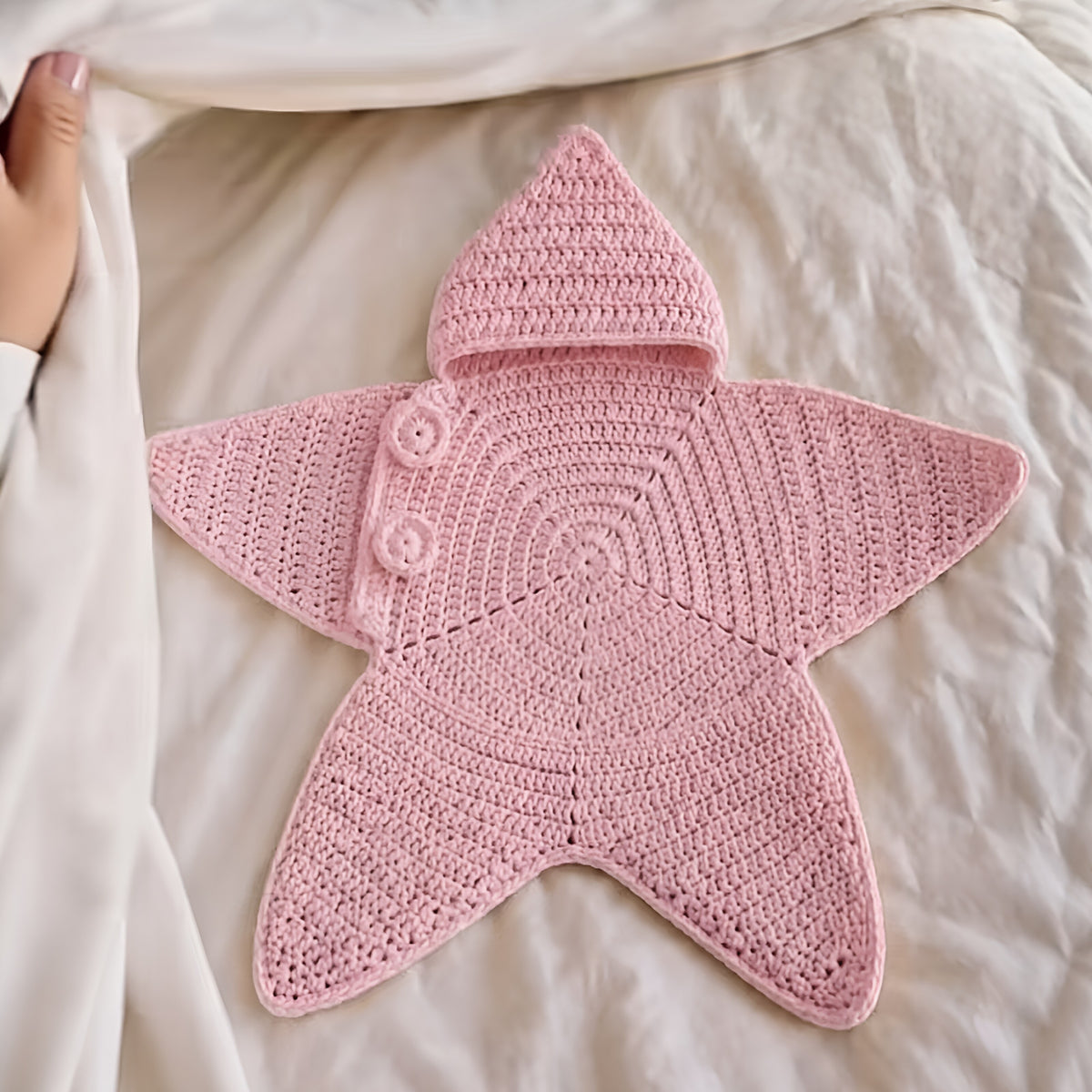 Starfish hooded baby romper, PINK