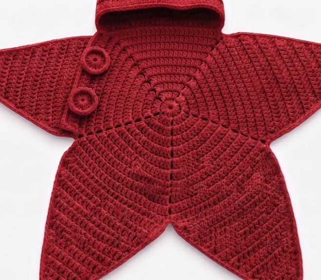 Starfish hooded baby romper, color red
