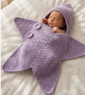 Starfish hooded baby romper, front detail
