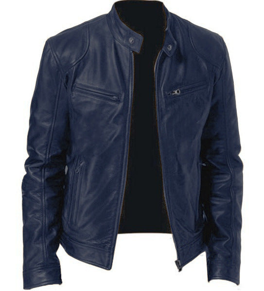 Men's Zip-up Cardigan Leather Jacket