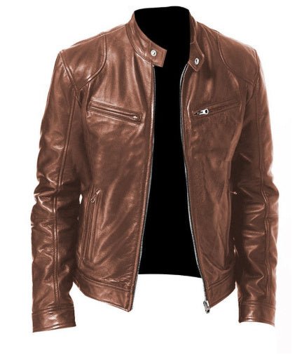 Men's Zip-up Cardigan Leather Jacket