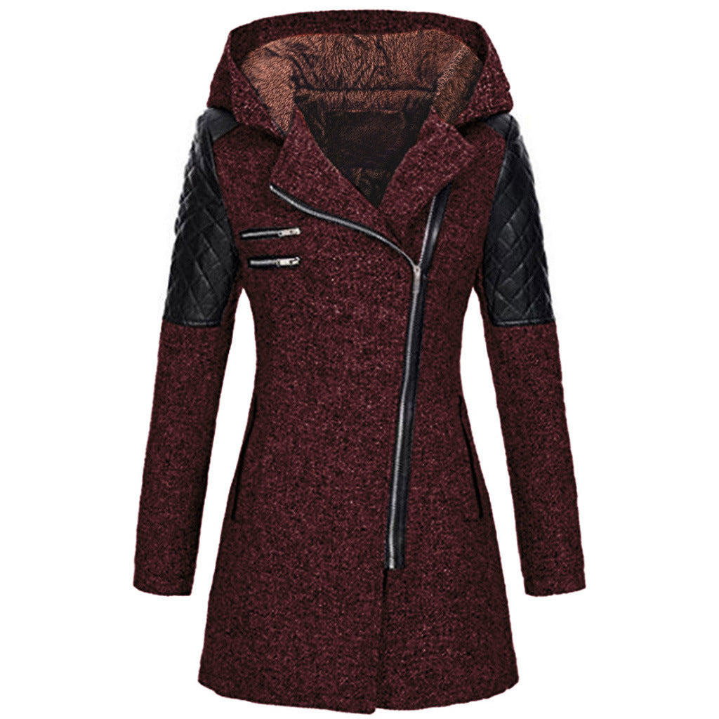 Hooded Diagonal Zipper Coat