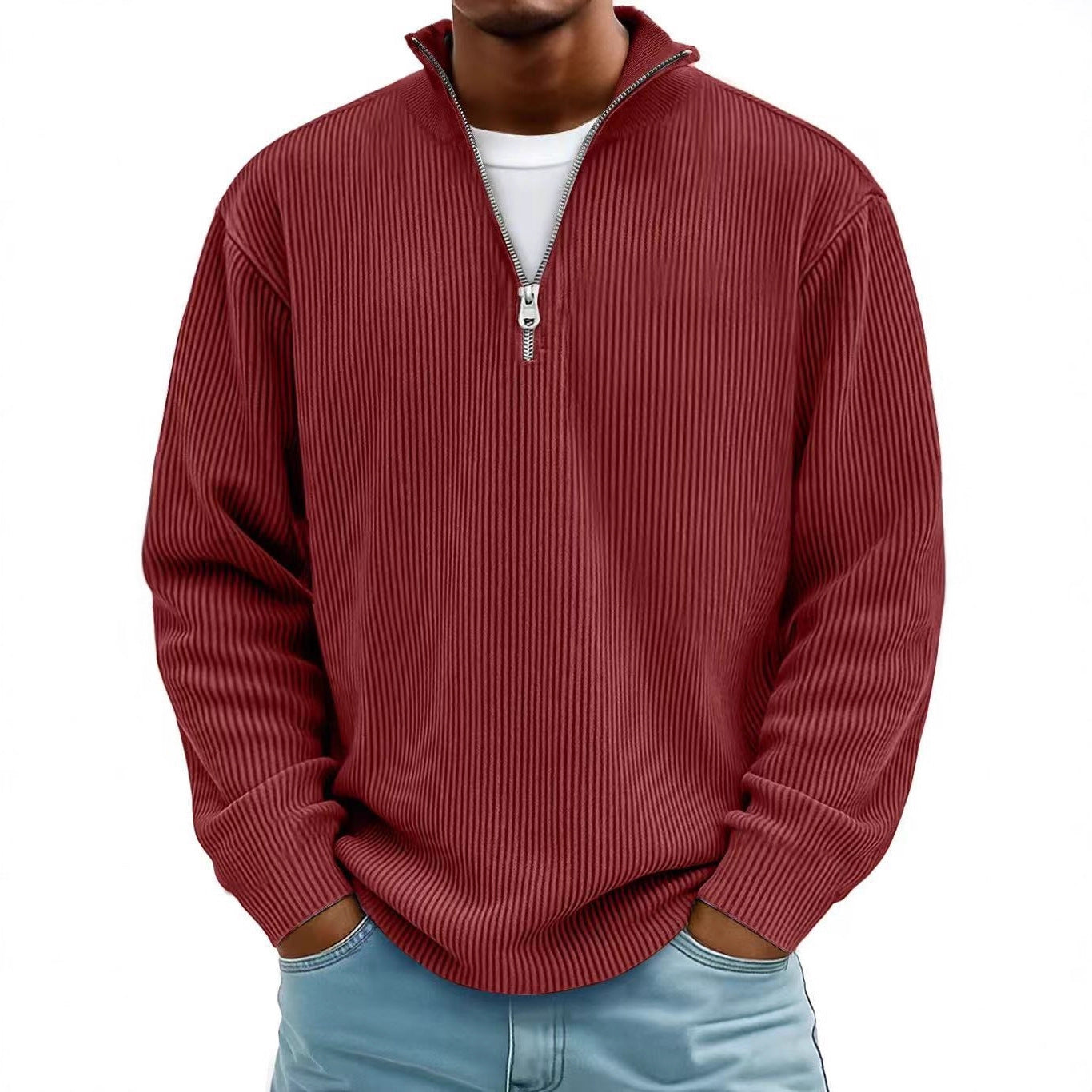 Corduroy Zipper Sweatshirt - Fashion Warm