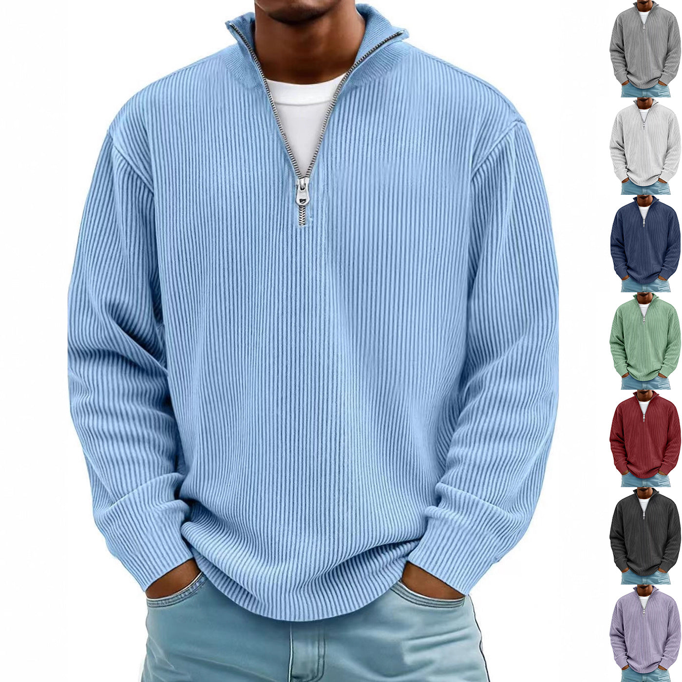 Corduroy Zipper Sweatshirt - Fashion Warm