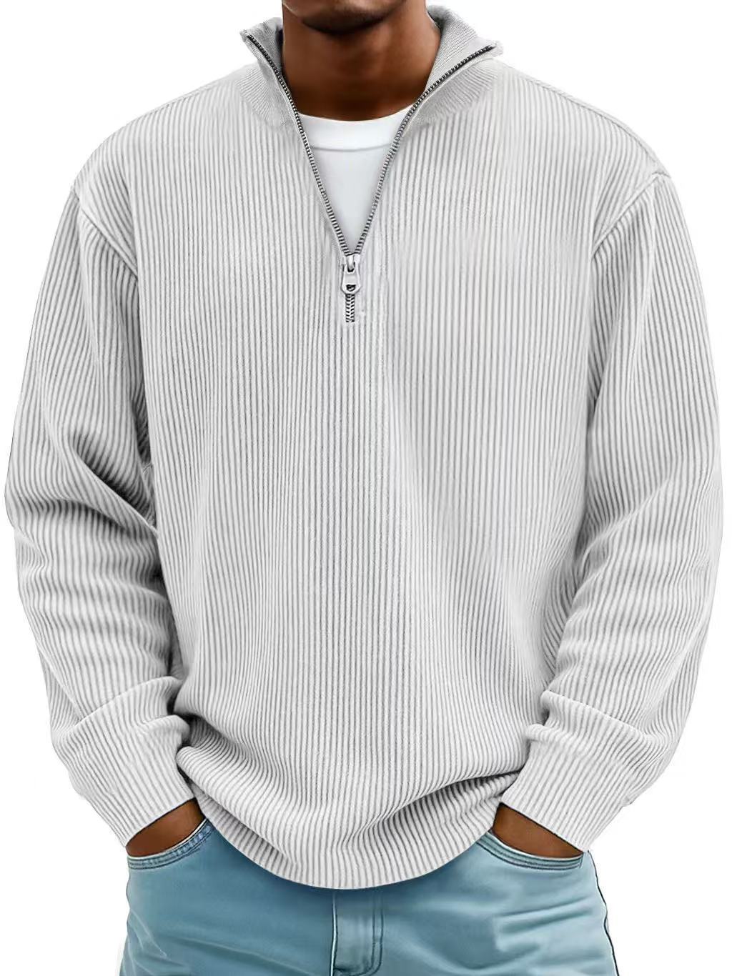 Corduroy Zipper Sweatshirt - Fashion Warm