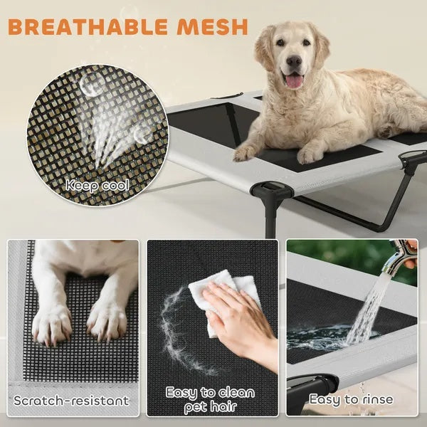 Elevated Dog Bed With Removable Canopy, Pet Cot With Cooling Pad, Storage Bag