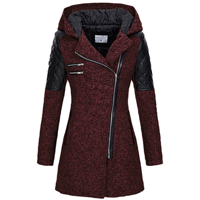Hooded Diagonal Zipper Coat