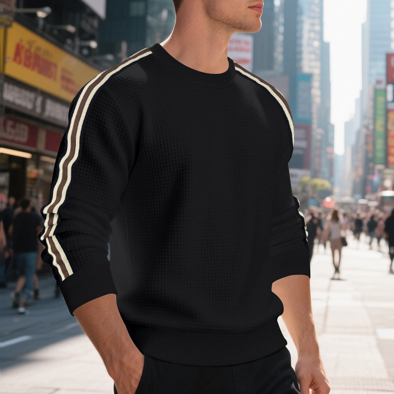 Men's striped round neck sweatshirt in black