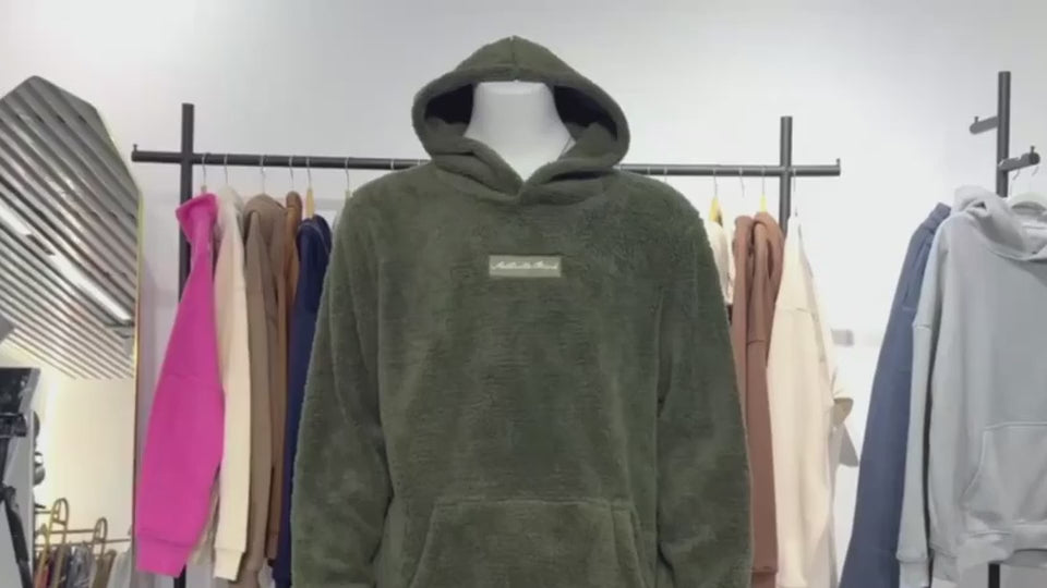 Men's Sherpa fleece pullover hoodie with kangaroo pocket - Soft